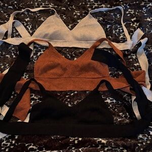 Forever 21 Ribbed Bralette Trio - Black, Brown, Cream
